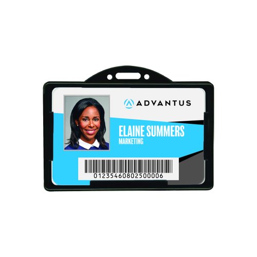 ADVANTUS ID Card Holder, Horizontal, Holds up to 3-3/8 x 2-1/8" Card, 25 per Pack, Black (75656)