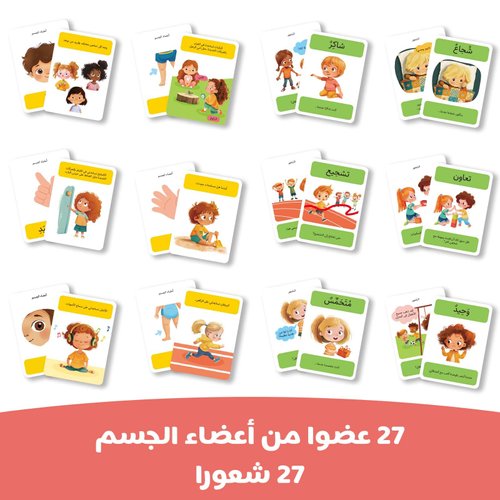 Bear Tale Body Parts Flash Cards for Toddlers 1-3, 3-5 Years, 54PCS Double-Sided Colorful Arabic FlashCards for Kids Babies Preschools Beginners Educational Gifts