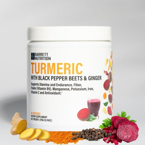BARRETT NUTRITION Turmeric with Black Pepper, Beets and Ginger. Rich in folate (Vitamin B9), Potassium and Iron, Supports Energy & Endurance, Joint Support.