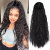olacare 24inch Long Corn Curly Wave Drawstring Ponytail Synthetic High Puff Ponytail Hair Pieces With Comb Clip in Black Wavy Ponytail Clip in Hair Extensions Curly Ponytail Extension drawstring ponytail extension
