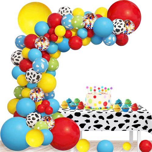 Multi-Colored Balloons Arch Garland Kit,Cow Cloud Yellow Red Blue Green Confetti Latex Balloons for Kids, Colorful Birthday Party Supplies Decorations for boys and girls