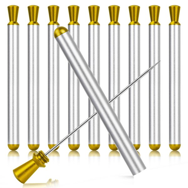 MUZZIOU 9 Pcs Metal Cocktail Picks, Portable Toothpicks with Holder, Stainless Steel Skewers Reusable Food Picks for Outdoor Picnic Camping Travel (Gold)
