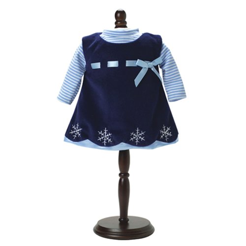 Sophia's 2 Piece Winter Velour Snowflake Embroidered Dress and Striped Long Sleeve Shirt for 15 Inch Dolls, Navy