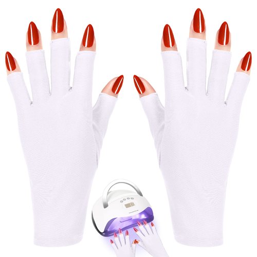 RAYOCON Uv-Gloves-for-Nail Lamp,UPF50+ UV Protection Gloves for Manicures,Fingerless Gloves for Protecting Hands from Nails UV Light(White)