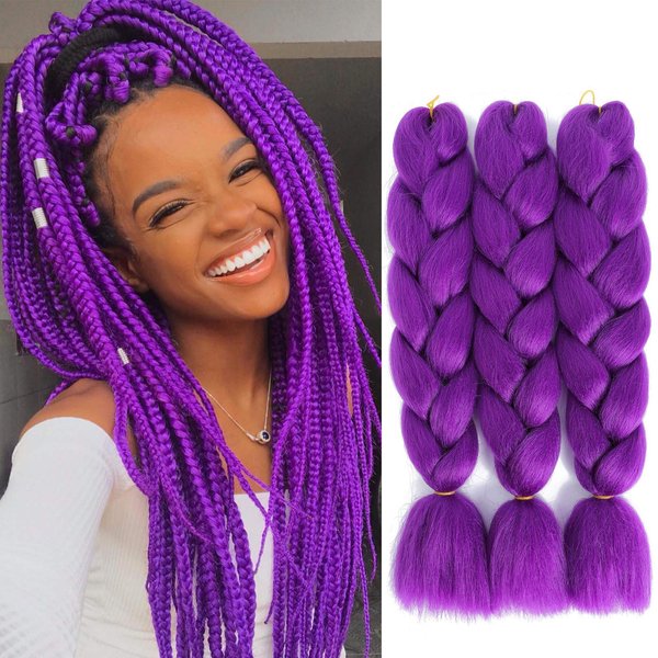 SuCoo Kanekalon Braiding Hair Extensions High Temperature Synthetic Fiber Jumbo Braiding Hair Extensions Crochet Twist Braids With Small Free Gifts 24inch 3pcs/lot(Dark Purple)
