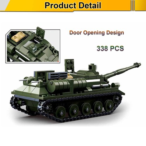 ChokGift Military Army WWII SU-85 Tank Destroyer Vehicle Building Kit Army Series Building Block Set with 2 Soldier Figures, Best Roleplay STEM Construction Toy for Boys Girls (338 PCS)
