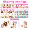 48PCS Donut Party Favors 24PCS Tattoos 24PCS Slap Bracelets Wristbands Themed Birthdays Party Supplies Decorations Decor Pattern Girls Boys Gifts School Classroom Prize Carnival Christmas Reward