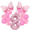Pink Birthday Balloons Pink Bow Balloons 40 Inch Number Balloons Set for Pink Birthday Decorations 8 Year Old Girl Birthday Party Decoration Balloon Aluminum Film Balloon