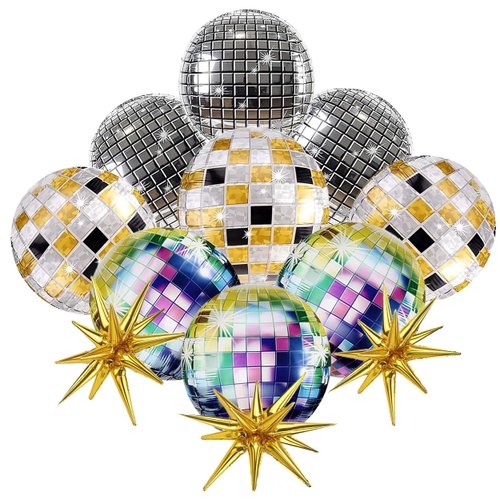 12 Pcs 12" Disco Yellow Silver White Latex Balloons for Party Boys and Girls Birthday Party Supplies
