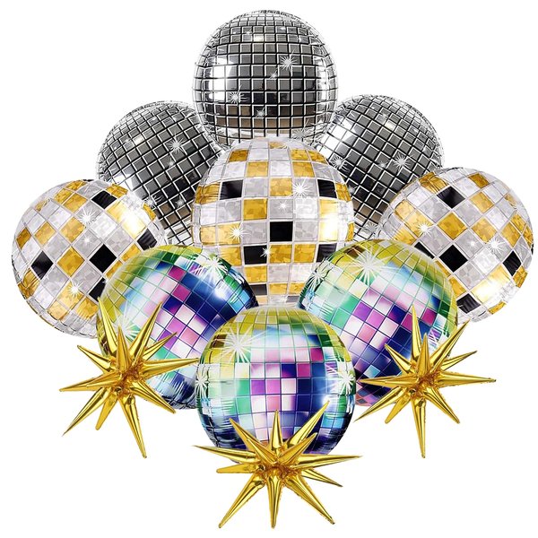 12 Pcs 12" Disco Yellow Silver White Latex Balloons for Party Boys and Girls Birthday Party Supplies
