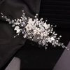 Teyglen Women Dainty Silver Crystal Flower Pearls Hair Comb Rhinestone Wedding Hair Comb Headband Hair Pieces Bridal Rhinestone Headpieces for Women Bride (Silver)
