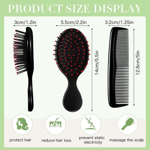 Nuogo 24 Pieces Mini Wet Hair Brush Hair Combs Set Include 12 Detangler Travel Hair Brush Detangling Soft Mini Brush 12 Small Plastic Toddler Comb for Baby Kids Women Wet Dry Curly Hair (Pink, Blue)
