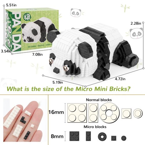 QLT QIAOLETONG Mirco Animals Building Blocks Sets for Goodie Bags, Party Favors for Kids 12+ 14+, 1163 PCS Small Set Mini Cute Panda Building Toy Bricks for Adults, Birthday, Carnival Prizes