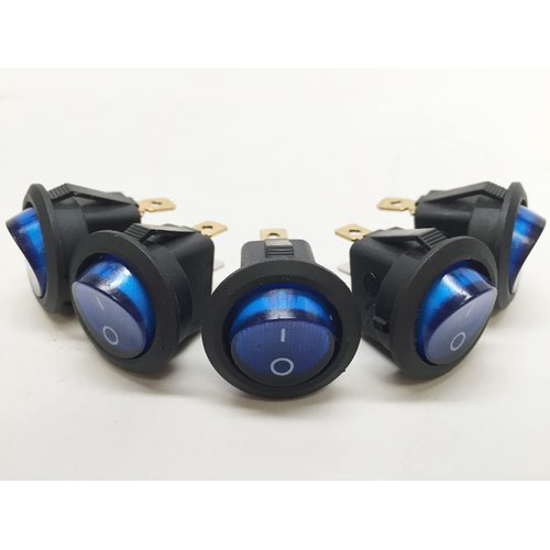 PACTRADE 5 PCS Boat Automotive CAR Small Round Blue LED Rocker Switch SPST ON/Off