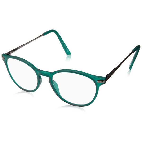Foster Grant McKay Multifocus Round Reading Glasses, Rubberized Dark Teal with Gunmetal Temples/Transparent, 49 mm + 3