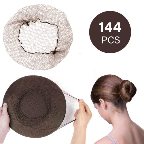 144pcs Brown Hair Net for Bun Invisible Elastic Mesh Nylon Hair Nets Perfect for Ballet Bun Maker Dance Hair Bun, Sleeping, Kitchen Food Service, Hair Extensions and Wigs(144PCS, Brown)