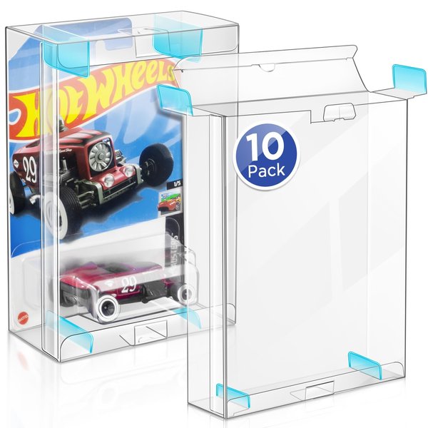 Display Case Compatible with Carded Model Cars, 1:64 Model Car Protector Display Case for Carded Diecast Cars, No Movement Design-(Ultimate 10 Packs)