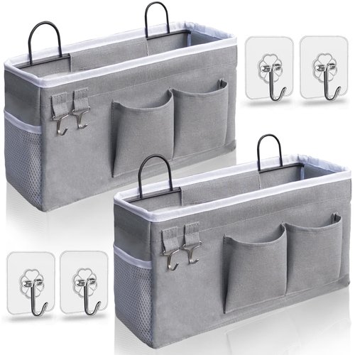 Kanrichu 2pcs Hanging Baskets for Organizing,Fabric Wall storage Basket,Wall Organizer for Closet,Kitchen, Bedroom, Office, RV Camper,Locker (Gray)