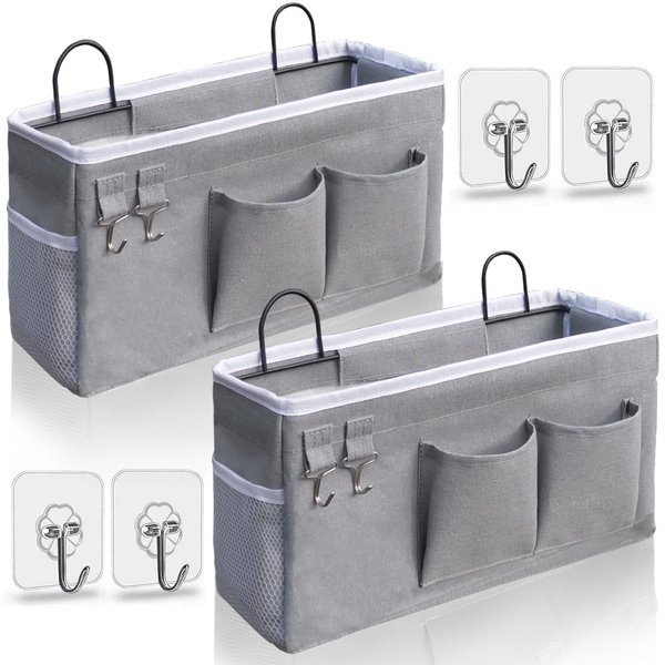 Kanrichu 2pcs Hanging Baskets for Organizing,Fabric Wall storage Basket,Wall Organizer for Closet,Kitchen, Bedroom, Office, RV Camper,Locker (Gray)