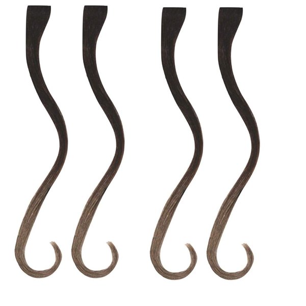 Mia Clip-n-Dipped Ends, Synthetic Faux Wig Hair Clip On Extensions with Ombre Balayage Effect, Medium Brown W/Light Brown Ends, 2 Packs, 4Pcs