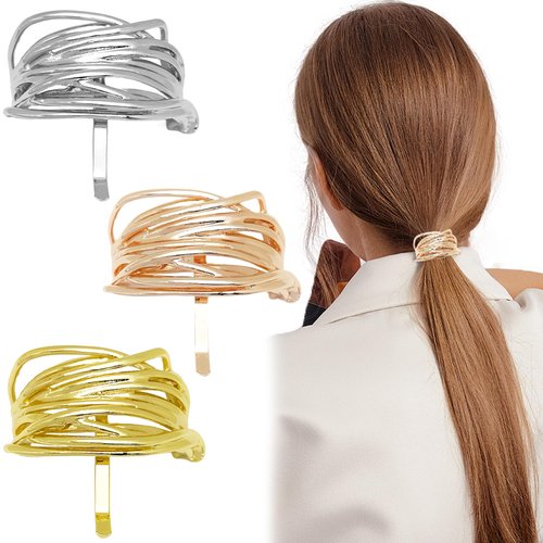 3 Pcs Metal Ponytail Holder Hair Clips Gold High Ponytail Buckle Hair Cuff Silver Ponytail Cuff for Long Hair Women Girls Hair Buckles Decorative Barrettes French Strong Hold Hair Jaw Clip Accessories