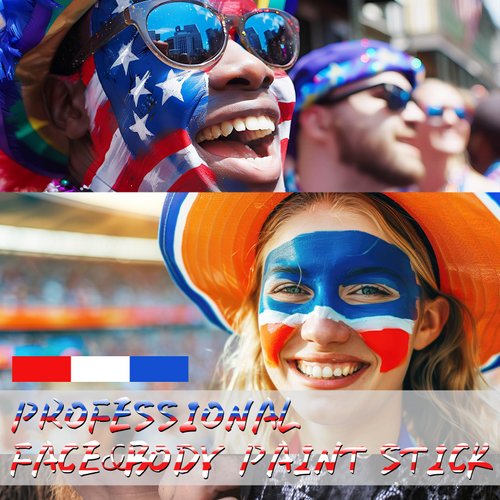 LOKFAR Red Blue White Face Paint Halloween Makeup Kit, White Foundation Makeup Football Baseball Eye Black Stick, Red Blue White Face Makeup for Halloween Clown Vampire Harley Quinn Joker Makeup