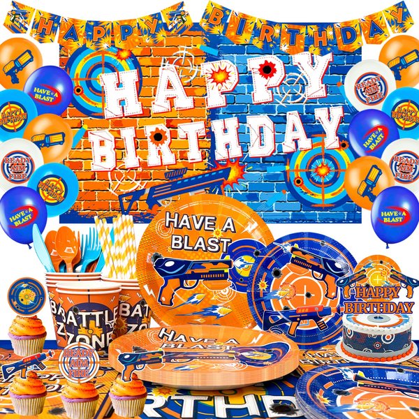 Dart Birthday Party Supplies,170pcs Dart War Party Decorations Tableware Set Dart War Plates Cups Napkins Tablecloth Banner Balloon Backdrop Cake Topper etc Dart War Party Supplies for Kids