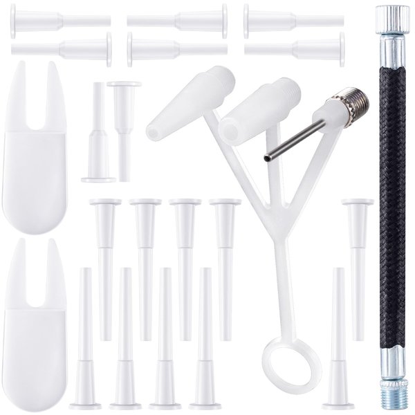HINZIC 24pcs Exercise Ball Plug Replacement Kit, Fitness Ball Air Stopper Plug Pin Adapter Kit with Needle Nozzle Rubber Hose Balloon for Yoga Volleyball Soccer Basketball Inflatable