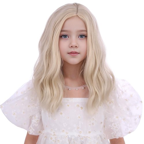 Edivd Kids Light Blonde Wig Short Blonde Side Part Wig for Girls Short Light Blonde Curly Wavy Wi...