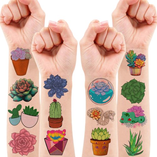 85 PCS Succulent Plants Temporary Tattoos Sticker Cactus Flowers Birthday Party Decorations Supplies Favors Gifts Boys Girls Baby Shower Adult Cute Tattoo School Prizes Reward Themed