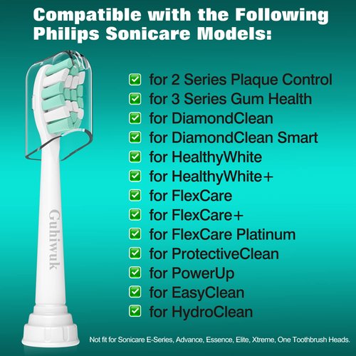 Guhiwuk Replacement Toothbrush Heads for Philips Sonicare: Electric Toothbrush Replacement Heads Compatible with Sonicare Plaque Control ProtectiveClean 4100 5100 6100 C2 G2 W2,10 Pack