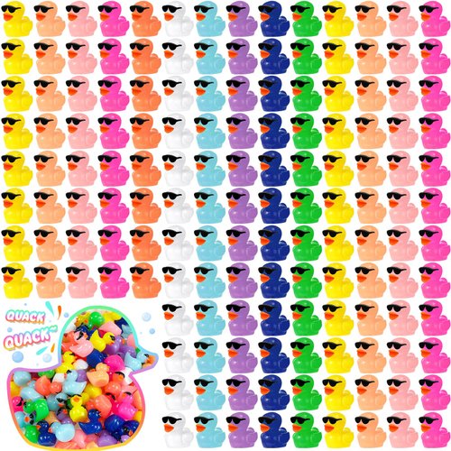 Qunclay Mini Resin Duck with Sunglasses Tiny Ducks Bulk Tiny Colorful Duck Figures Miniature Dollhouse Accessories DIY Craft Toys for Birthday Gift Micro Fairy Landscape Aquarium Potted (150 Pcs)