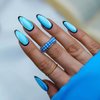 RikView Long Press on Nails Almond Fake Nails Blue Acrylic Nails with Cartoon Design Matte Stick on Nails Full Cover Nails