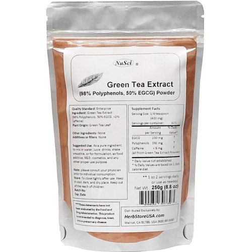 NuSci Green Tea Extract Bulk Powder Standardized 98% Polyphenols and 50% EGCG GMO Free Non-Irradiated (250 Grams (8.8 oz))