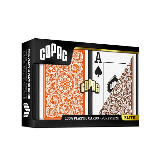 Copag 1546 Design 100% Plastic Playing Cards, Poker Size (Standard) Jumbo Index Orange/Brown Double Deck Set