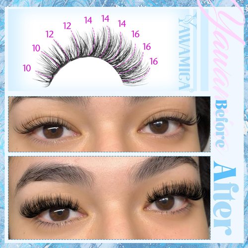 Yawamica Eyelash Extension Kit Fluffy Lash Clusters 60D Volume Individual Lashes 10-16mm Lash Extension Kit Wispy Eyelash Clusters D Curl Cluster Lashes with Bond and Seal Lash Tweezers DIY Lash Kit