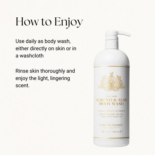 Caswell-Massey Almond & Aloe Body Wash, Natural Body Wash, Moisturizing Skin Cleanser for Men & Women, Nourishing Sweet Almond Oil, 32 Oz