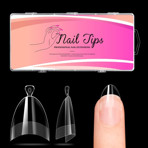 Ranrose Short Almond Nails Tips: 600PCS Clear Half Cover Soft Gel x Nail Tips for Acrylic Nails Professional 12 Sizes Fake Nails with petal handles nail Tips for Nail Manicure Salon Home DIY