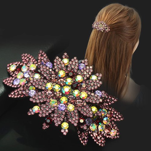 Jumwrit Rhinestone Hair Barrette Vintage Flower Leaf Hair Clip Shiny Silver Floral Hairpin No Slip Ponytail Holder Slide Clip Glitter French Decorative Hair Accessories for Women Girls(Purple 1)