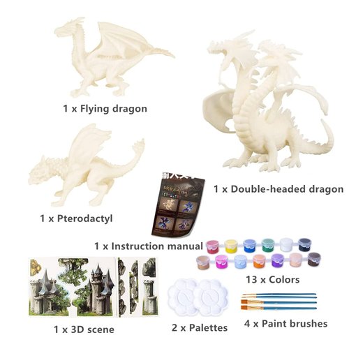 BESTYMXY Dragon Toys Painting Art Kit, DIY Dragon Painting Kit, Arts and Crafts for Kids, Kids Art Set, Paint Your Own Kit, 3D Dragon Gift for Boys Girls