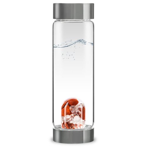 VitaJuwel ViA FITNESS | Crystal Water Bottle with Red Jasper, Magnesite & Clear Quartz -Willpower, Strength & Momentum