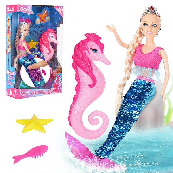 BETTINA Mermaid Doll, Color Change Tail, 11.5 Inch Princess Mermaid Doll & Seahorse Set, Mermaid Toys for Girls Kids, Princess Dolls Toys