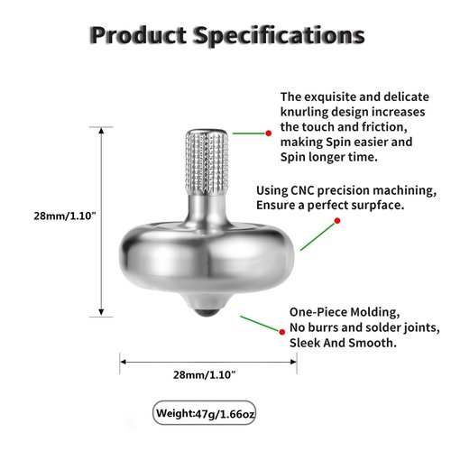 High Performance Precision Spinning Top, 3PCS 304 Stainless Steel Metal Spinner, Long Spin Time, Best Record is Over 10 Minutes, Relief Stress Fidget Toy (3PCS M, Black+Silver+Colorful)