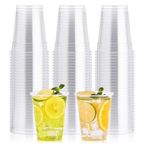 100 Pack 12 OZ Clear Plastic Cups, Cold Party Drinking Cups, Clear Disposable Cups Fruit/Ice Cream/Cupcake/Iced Cold Drinks