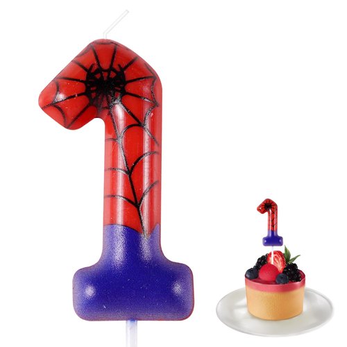 Spider 1st Birthday Candle, Red Spider Number 1 Cake Candle Birthday Cake Topper for Spider 1st Birthday Party Decorations