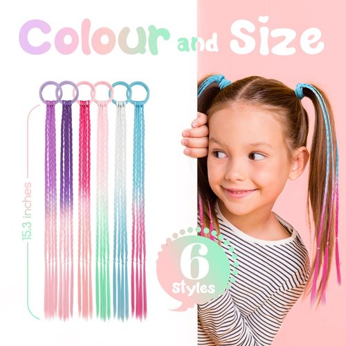 Dreamlover Colored Hair Extensions for Kids, Braided Ponytail Extension, Hair Accessories for Girls, Crazy Hair Day Accessories, 12 Pieces