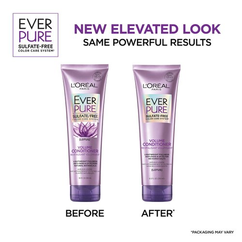 L'Oreal Paris EverPure Volume Sulfate Free Conditioner for Color-Treated Hair, Volume + Shine for Fine, Flat Hair, with Lotus Flower, 2 Count (8.5 Fl; Oz each) (Packaging May Vary)
