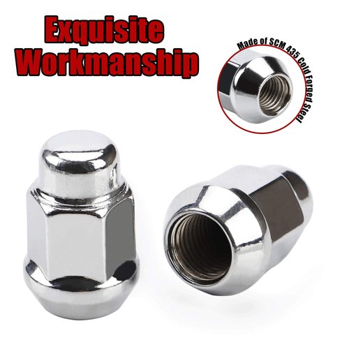 20PCS 1.4 inch Chrome 1/2-20 Closed End Bulge Acorn Lug Nuts - Cone Seat - 19mm Hex Wheel Lug Nut for Bronco Cherokee Liberty Mustang Ranger Explorer YJ TJ KJ KK ZJ WJ WK XK MJ XJ Aftermarket Wheels