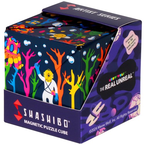 SHASHIBO Meow Wolf- Shape Shifting Box - Award-Winning, Patented Magnetic Puzzle Cube w/ 36 Rare Earth Magnets - Fidget Transforms Into Over 70 Shapes (Glowquarium)