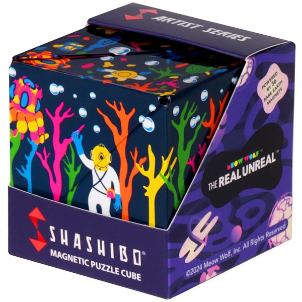 SHASHIBO Meow Wolf- Shape Shifting Box - Award-Winning, Patented Magnetic Puzzle Cube w/ 36 Rare Earth Magnets - Fidget Transforms Into Over 70 Shapes (Glowquarium)